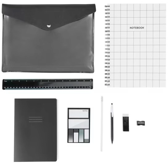 9 Pack Notebook and Stationery Set - Black and White