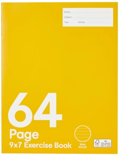 9in. x 7in. Exercise Book - 64 Pages, Yellow