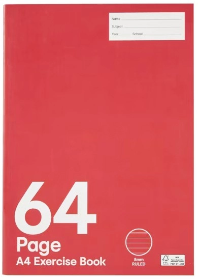 A4 Exercise Book - 64 Pages, Red