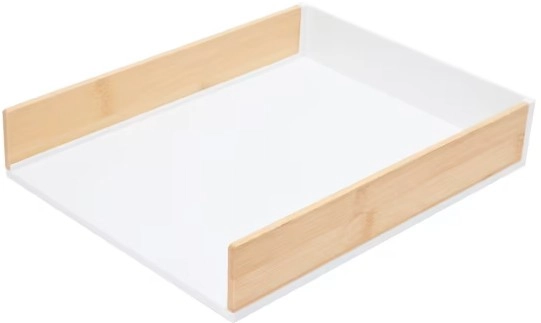 Bamboo and Plastic Desk Tray - White