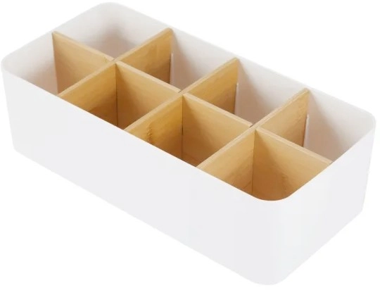 Bamboo and Plastic Large Desk Caddy - White