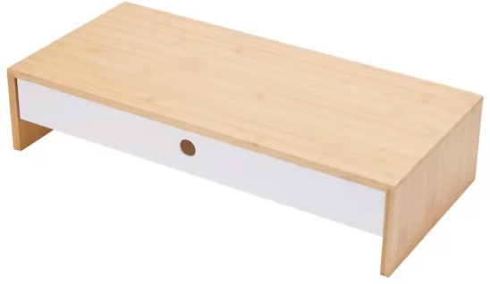 Bamboo and Plastic Monitor Stand with Drawer - White