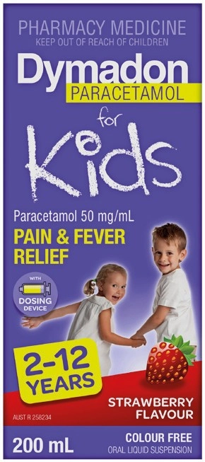 Dymadon Paracetamol for Kids 2-12 Years Strawberry Flavour 200mL