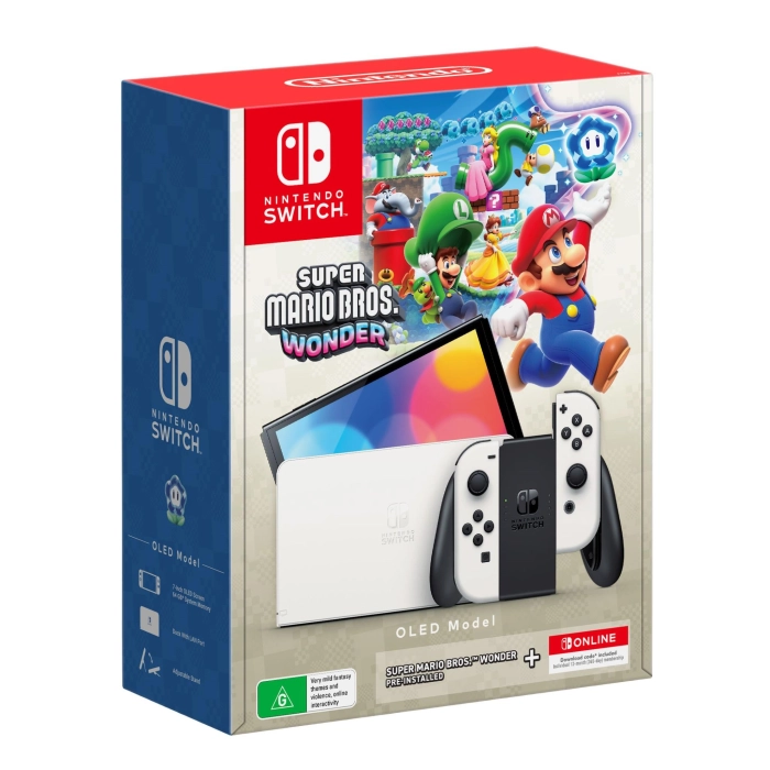 Nintendo Switch OLED Model White Super Mario Bros. Wonder + NSO 12 Months Hardware Bundle