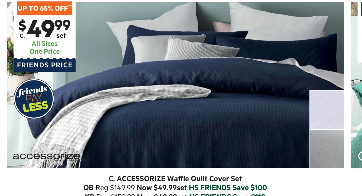 Accessorize Waffle Quilt Cover Set Navy