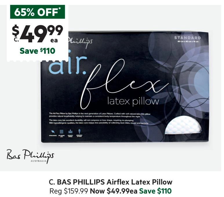 Bas Phillips Airflex Latex Pillow Standard Standard