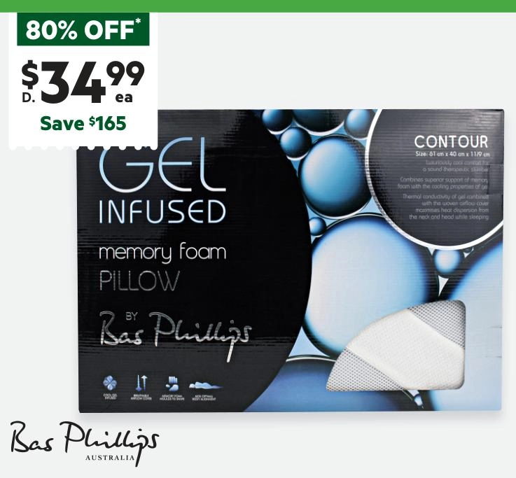 Bas Phillips Gel Infused Memory Foam Contour Pillow