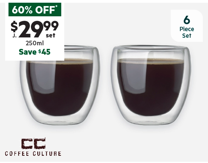 Coffee Culture Java 100ml 6pc Double Wall Glass Set