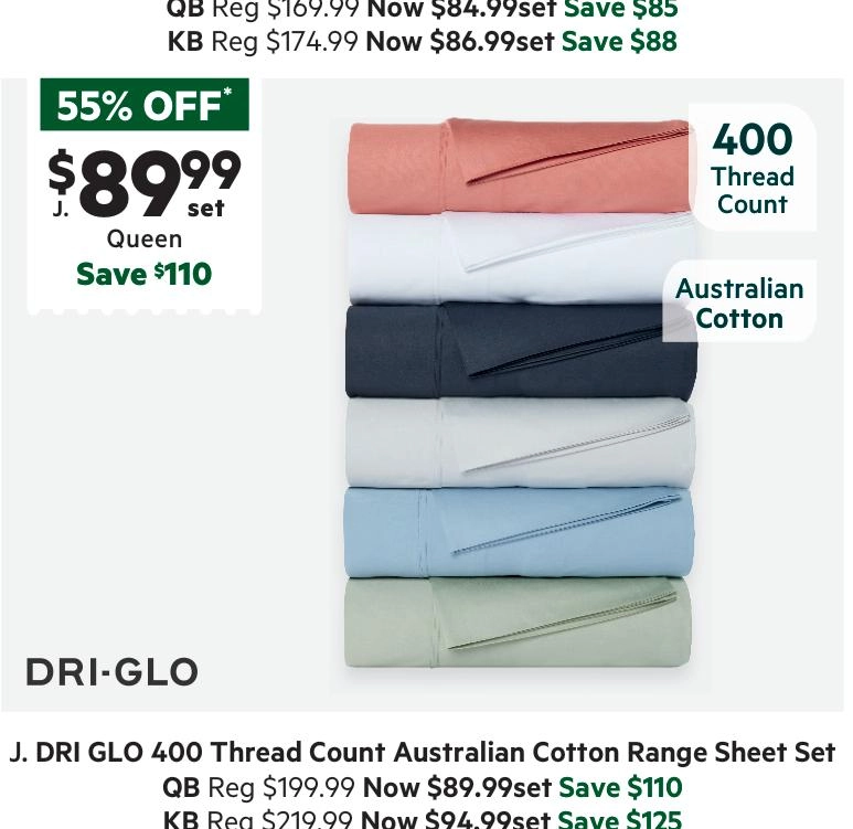 Dri Glo 400 Thread Count Australian Cotton Sheet Set Blue