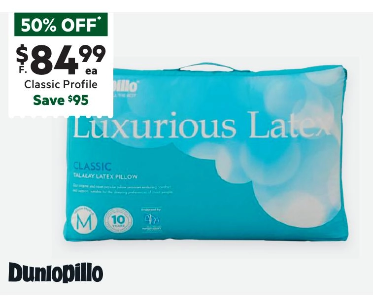 Dunlopillo Luxurious Latex Classic Profile Pillow White Standard