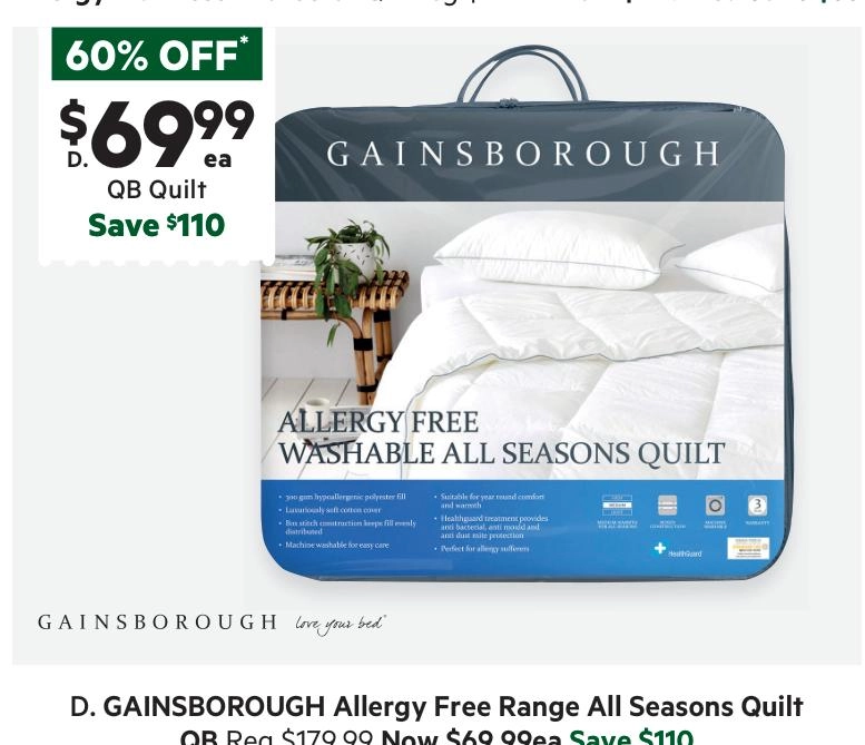 Gainsborough Allergy Free All Seasons Quilt White