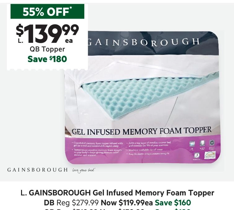 Gainsborough Memory Foam Gel Topper