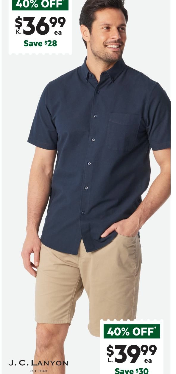 JC Lanyon Men's Oxford Short Sleeve Shirt Navy