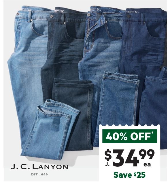 JC Lanyon Men's Regular Stretch Denim Jeans Mid Blue