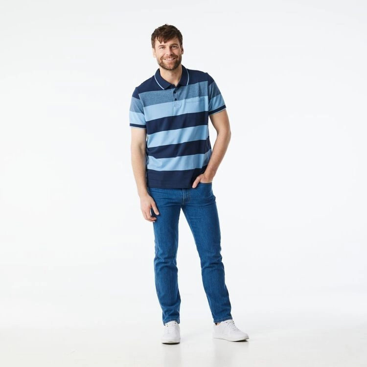 JC Lanyon Men's Rumney Yarn Dye Block Stripe Polo Bright Blue