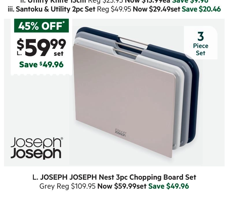 Joseph Joseph Nest 3-Piece Board Set Regular Grey