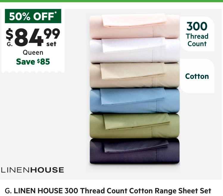 Linen House 300 Thread Count Cotton Sheet Set Blue