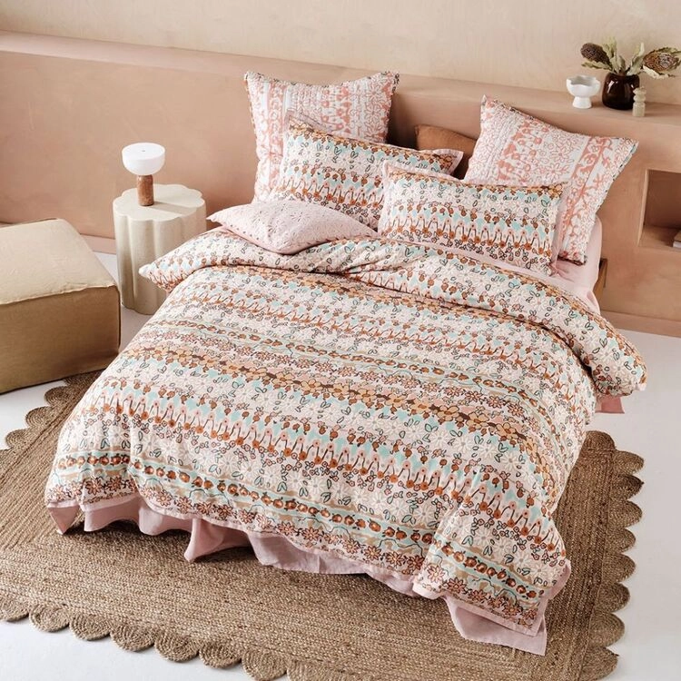 Linen House Cassis Coral Cotton Quilt Cover Set Multicoloured Print