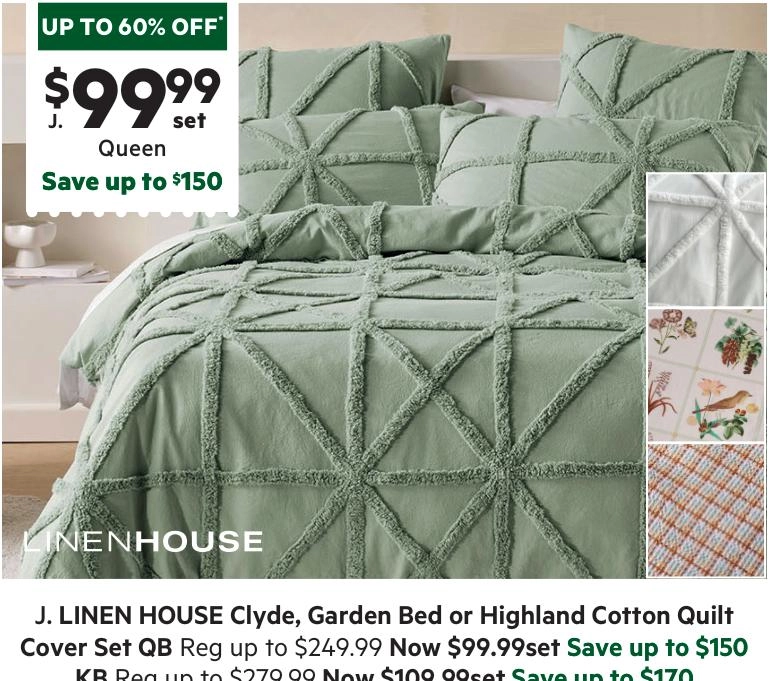 Linen House Clyde Cotton Quilt Cover Set Aloe