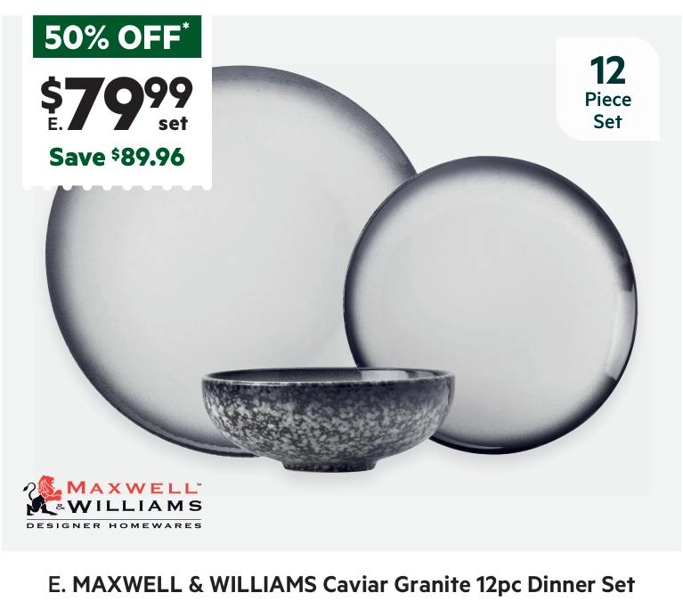 Maxwell & Williams Caviar 12-Piece Dinner Set Granite