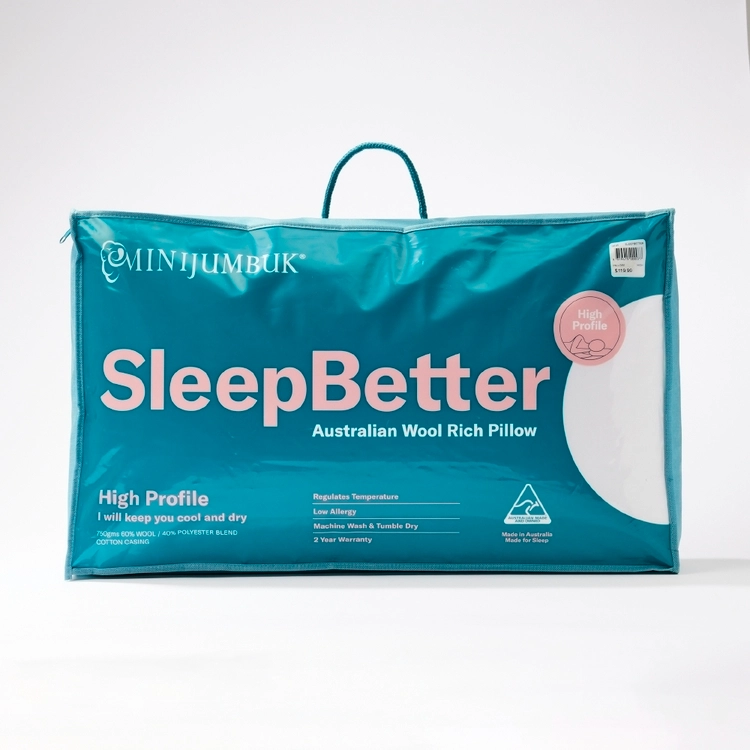 MiniJumbuk Sleep Better Australian Wool High Profile Pillow White Standard