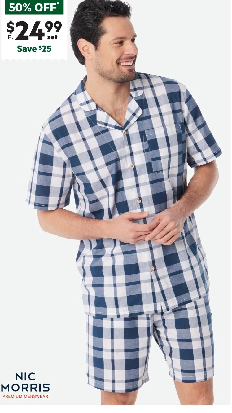 Nic Morris Men's Cotton Poplin Short PJ Set Checkered Check