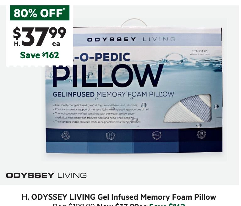 Odyssey Living Gel Infused Memory Foam Pillow Standard Standard