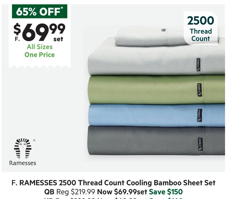 Ramesses 2500 Thread Count Cooling Bamboo Sheet Set Blue