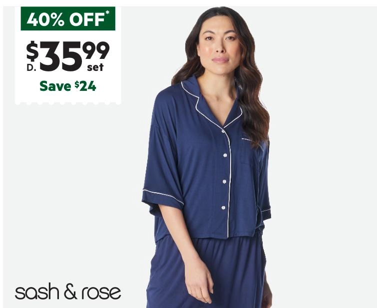 Sash & Rose Women's Bamboo Loose Fit Pyjama Set Navy