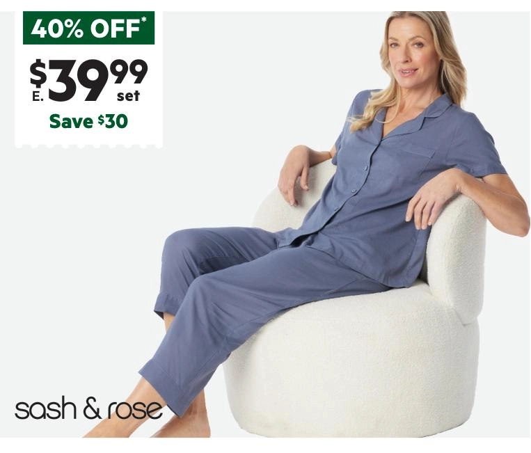 Sash & Rose Women's Linen Viscose PJ Set Grey