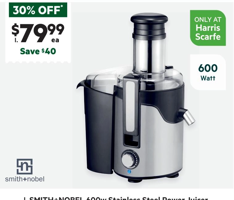 Smith + Nobel 600W Power Juicer Stainless Steel IA3403