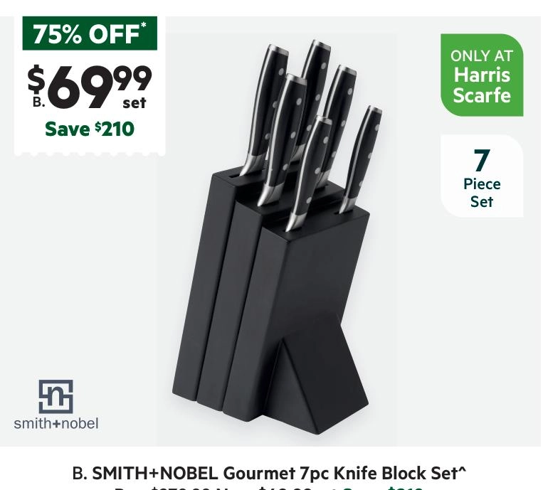 Smith + Nobel 7-Piece Gourmet Knife Block Set Black