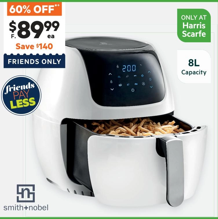 Smith + Nobel 8L Digital Air Fryer White SN-KAF-8441