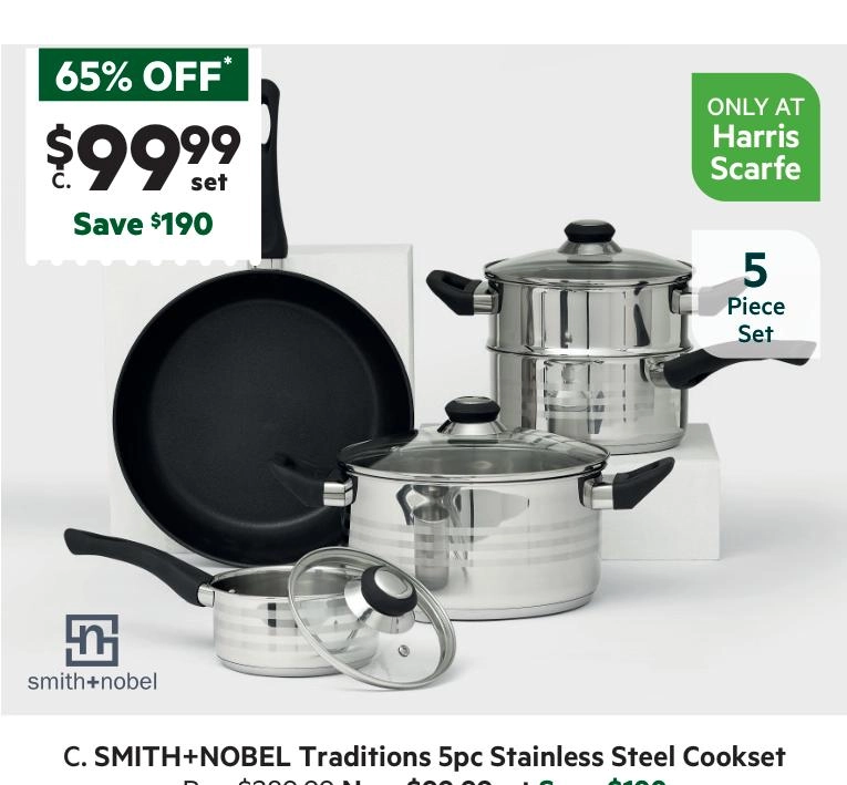 Smith + Nobel Traditions 5-Piece Stainless Steel Cookset