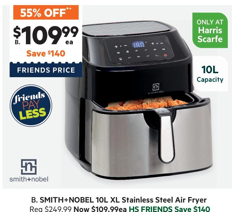 Smith & Nobel XL Air Fryer Stainless Steel/Black IA4126A