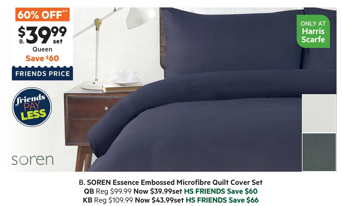 Soren Essence Embossed Microfibre Quilt Cover Set Blue