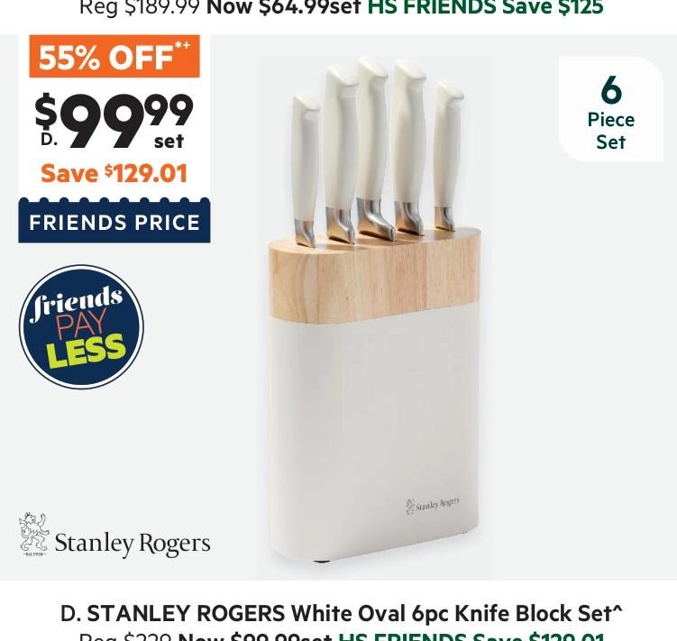 Stanley Rogers 6 Piece Oval Knife Block Set White