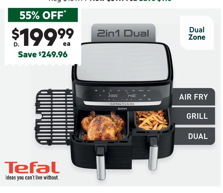 Tefal 2-in-1 Dual Easy Fry & Air Fryer EY905N Black & Stainless 8.3 L