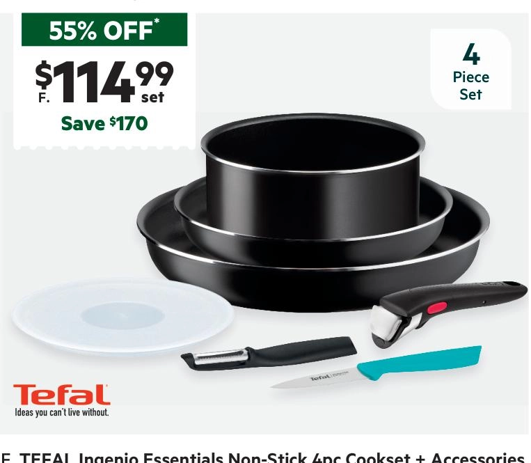 Tefal Ingenio Essentials 4 Piece Non-Stick Cookset + Accessories