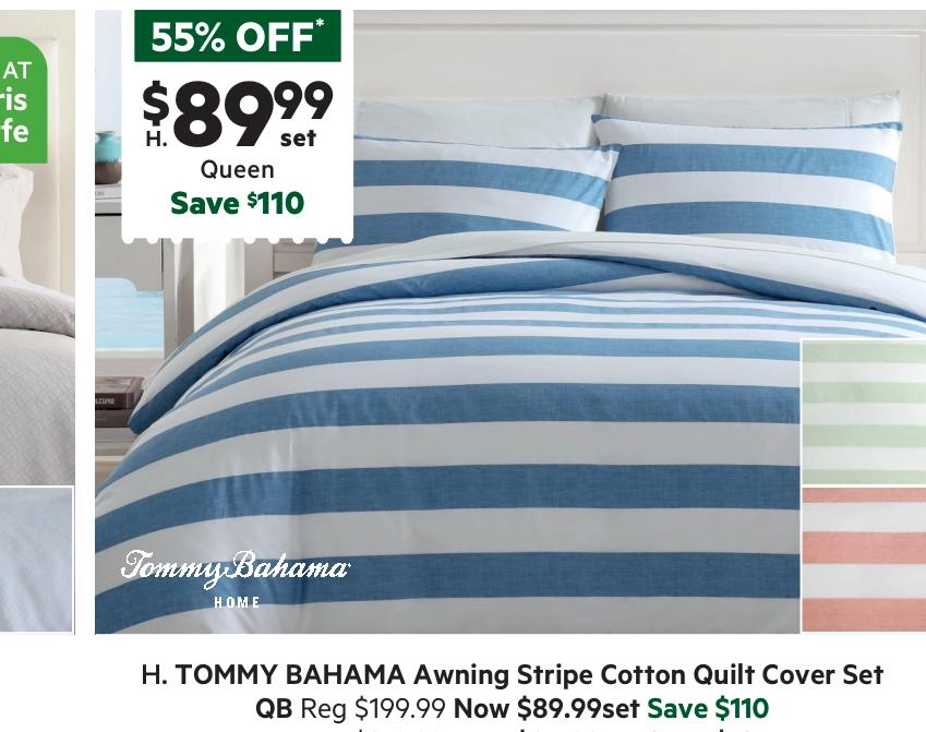 Tommy Bahama Awning Cotton Quilt Cover Set Blue