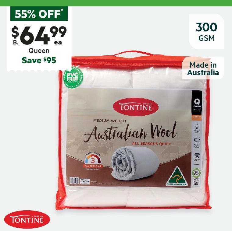 Tontine 300 GSM Non-Washable Australian Wool Quilt White