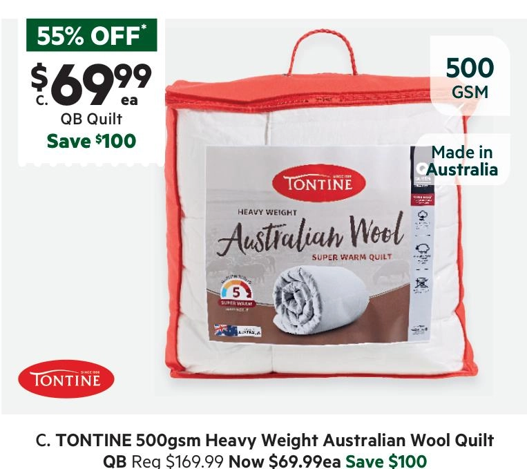 Tontine 500 GSM Heavy Weight Australian Wool Quilt