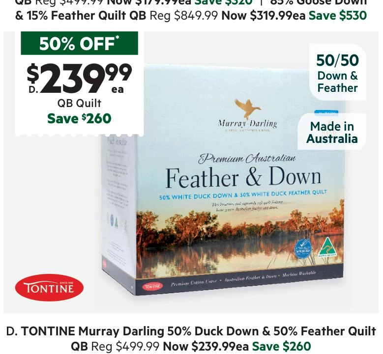 Tontine Murray Darling 50/50 Australian Feather & Down Quilt