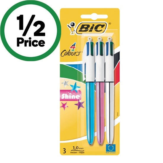 BiC 4 Colour Shine Pen Pk 3