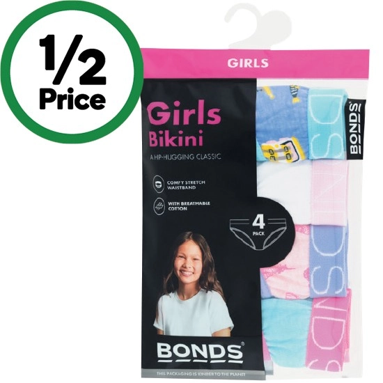 Bonds Girls’ Cotton Brief Assorted Pk 4