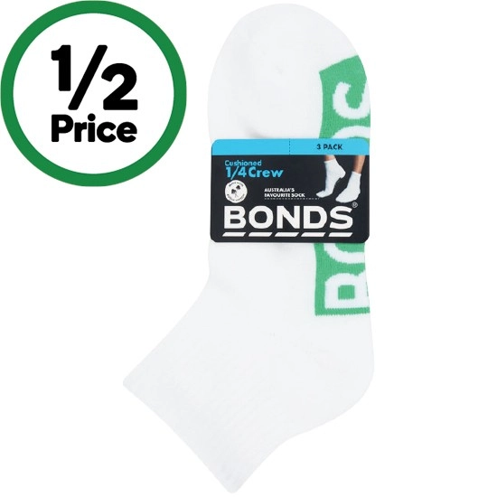 Bonds Men’s Socks Quarter Crew Assorted Pk 3