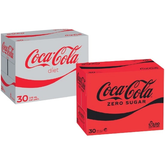 Coca-Cola Classic, Diet or Zero Sugar Soft Drink Varieties 30 x 375ml