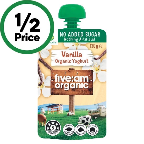 Five:am Organic Kids No Added Sugar Yoghurt Pouch 130g – From the Fridge