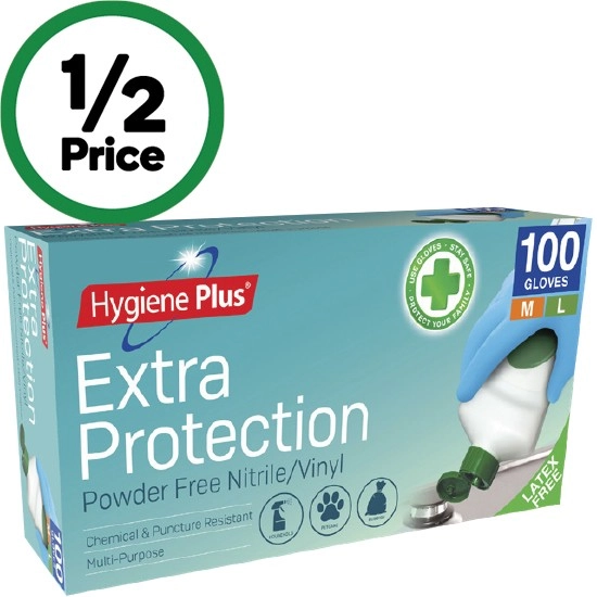 Hygiene Plus Extra Protection Powder Free Nitrile/Vinyl Gloves Medium/Large Pk 100