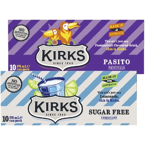 Kirks Soft Drink Can Varieties 10 x 375ml